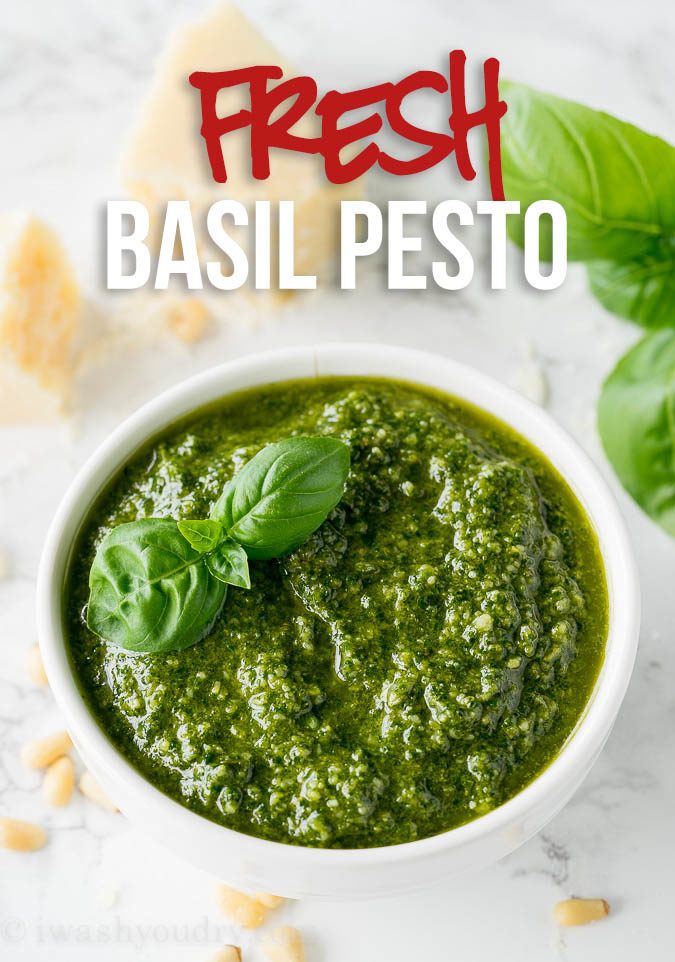 This Fresh Basil Pesto Recipe is so EASY!! It's perfect with pasta, shrimp and chicken!