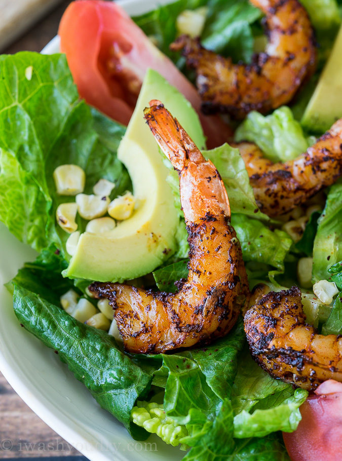 The shrimp in this Grilled Southwestern Shrimp Salad are seasoned so perfectly! YUM!