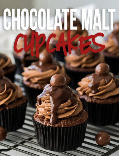 These Chocolate Malt Cupcakes are topped with a delicious Chocolate Malt Buttercream Frosting and a smooth and creamy chocolate ganache! Impressive, yet SO EASY to make!