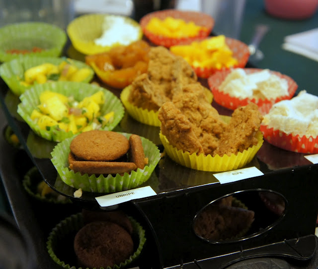 A sampling table of some mango recipes at their various forms of ripeness at Camp Blogaway 2012