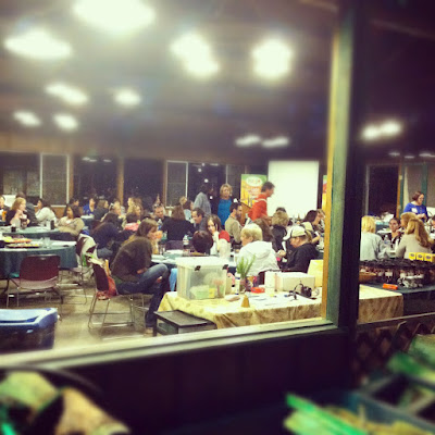 A group of people sitting at a tables at Camp Blogaway 2012