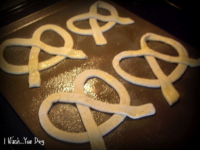 Pretels on a baking sheet. 