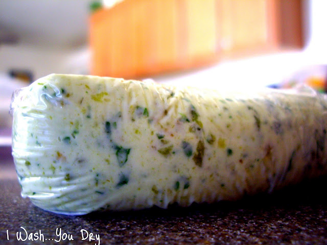 Butter mixture in a plastic bag. 