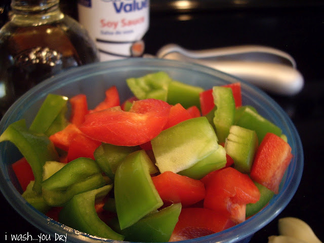 Sliced peppers in a bowl. 