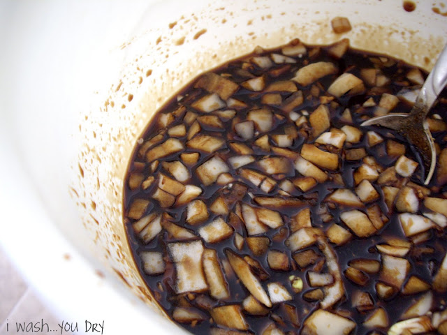 Brown sauce and onions in a crockpot. 