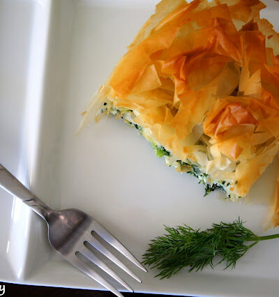 Pie Style Spanakopita displayed on a plate