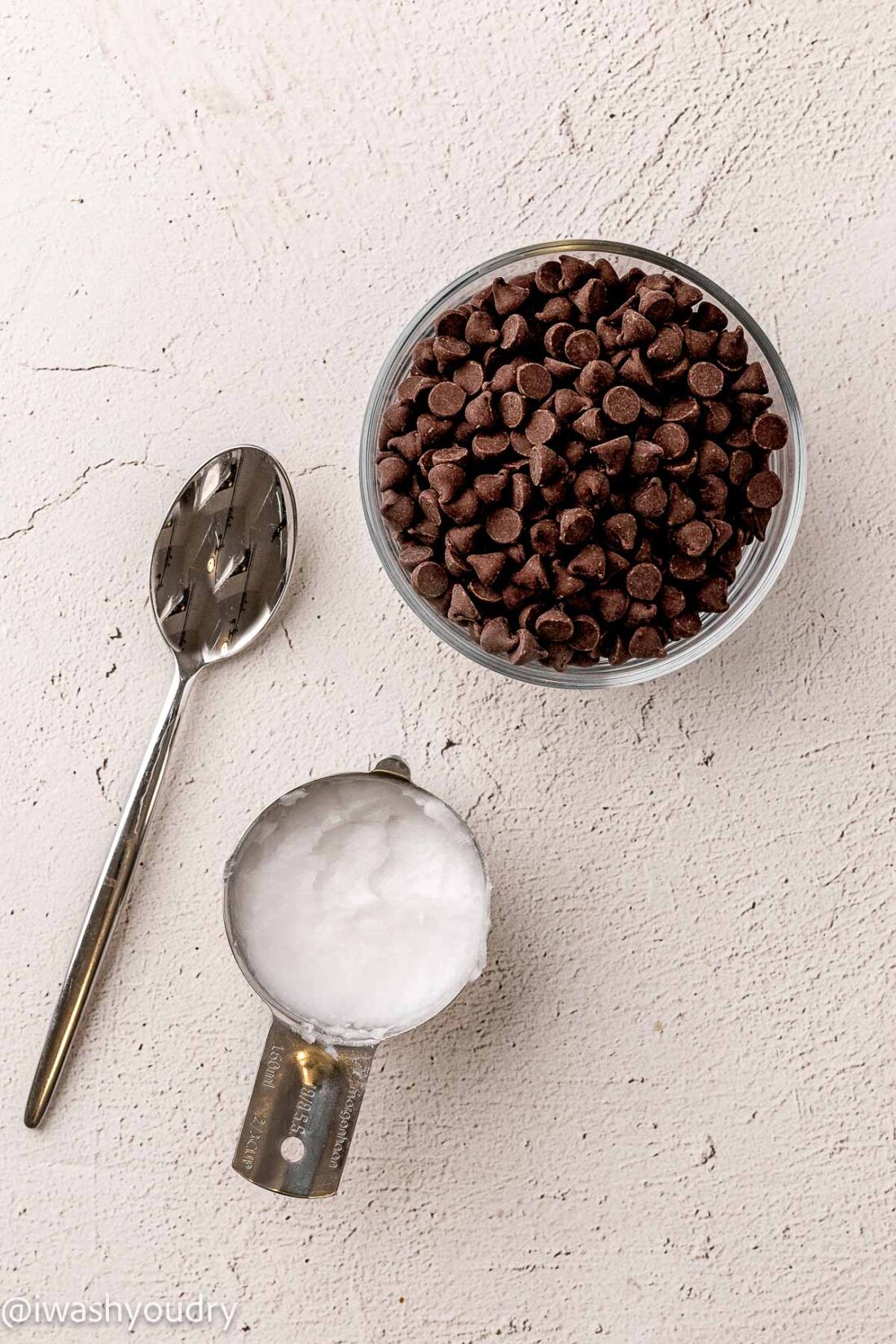 Ingredients for magic shell on countertop. 