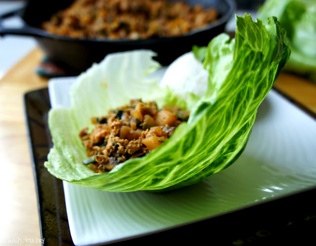 A Chinese chicken mix in a lettuce wrap