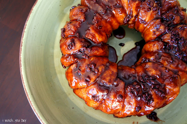 A look down on a Chocolate Sticky Bun Ring