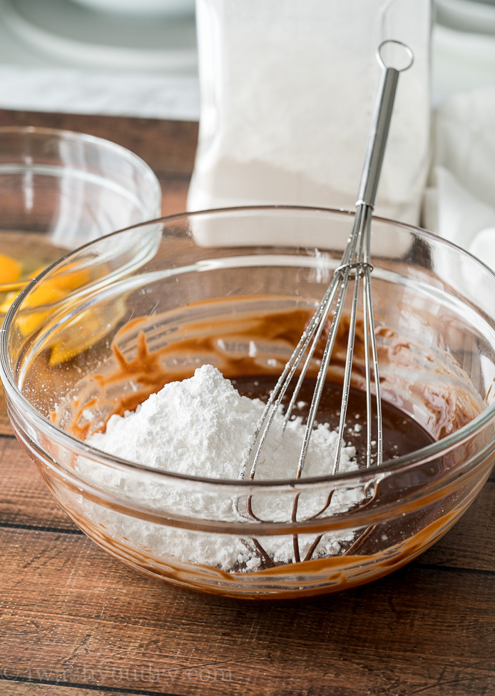 Whisk in some powdered sugar to make this ultra easy Chocolate Lava Cake!