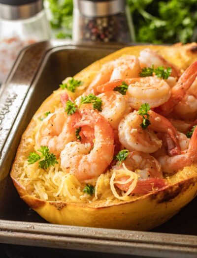 spaghetti squash with garlic shrimp