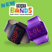 A display of Text Bands, one black and one purple