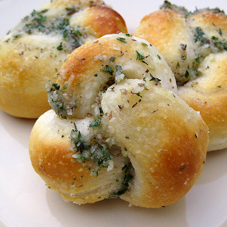 A close up of three Parmesan Knots