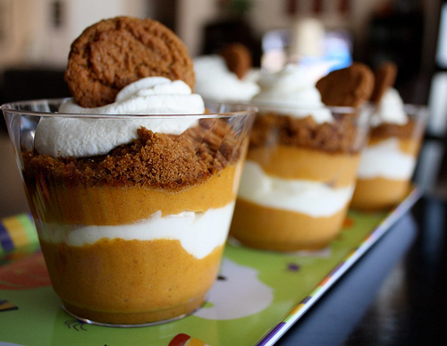 A close up of cups of Pumpkin Ginger Parfaits