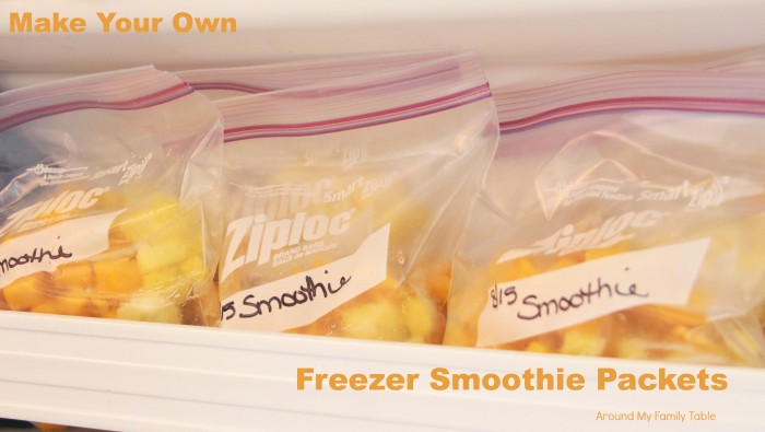 Freezer bags in a bin full of Smoothie Packets