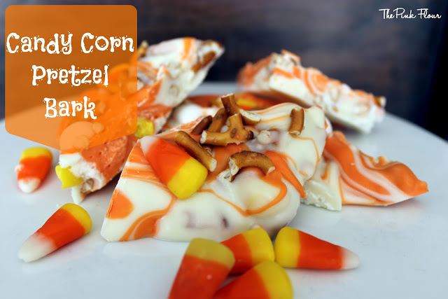 A close up of Candy Corn Pretzel Bark