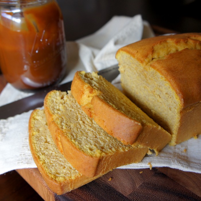 A sliced loaf of pumpkin pound cake