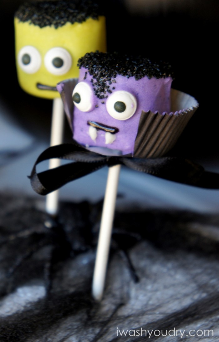 A close up of a Vampire themed marshmallow pop