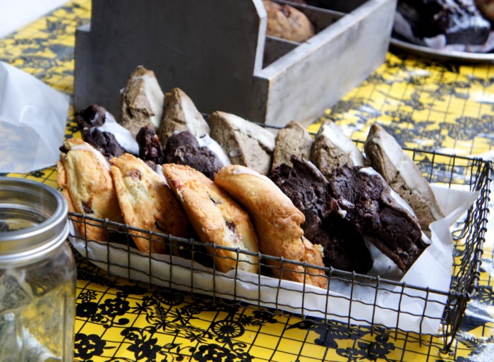 A tray of cookies and desserts in a basket on a table in San Fransisco