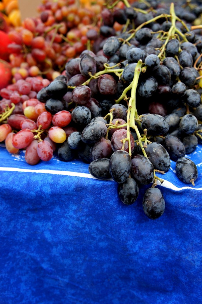 A close up of bunches of grapes at a Farmers Market in San Fransisco