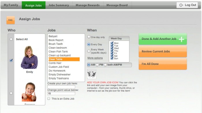 How to assign jobs to your children on My Job Chart