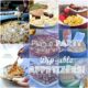 A grid of 9 pictures with a variety of party food titled, 