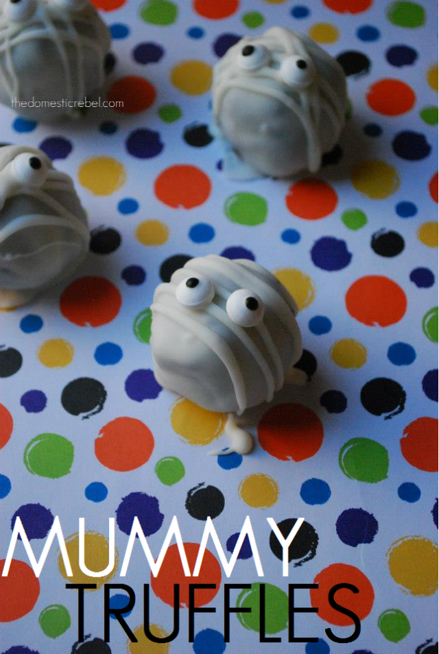 Mummy  themed truffles on a table 