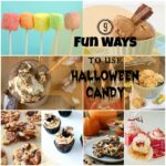 A grid of 9 Halloween themed foods with the title "9 Fun Ways to Use Halloween Candy"