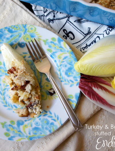 An endive stuffed with turkey and bacon