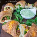 Avocado and Chorizo Stuffed Party Rolls with Creamy Avocado Cilantro Ranch Dip