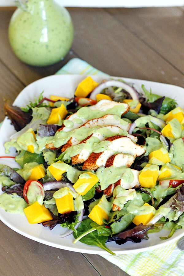 Blackened Chicken and Mango Salad with Creamy Avocado Dressing