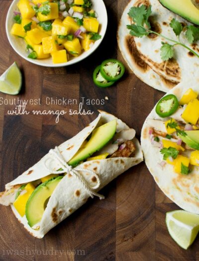 Southwest Chicken Tacos with Mango Salsa and Avocado