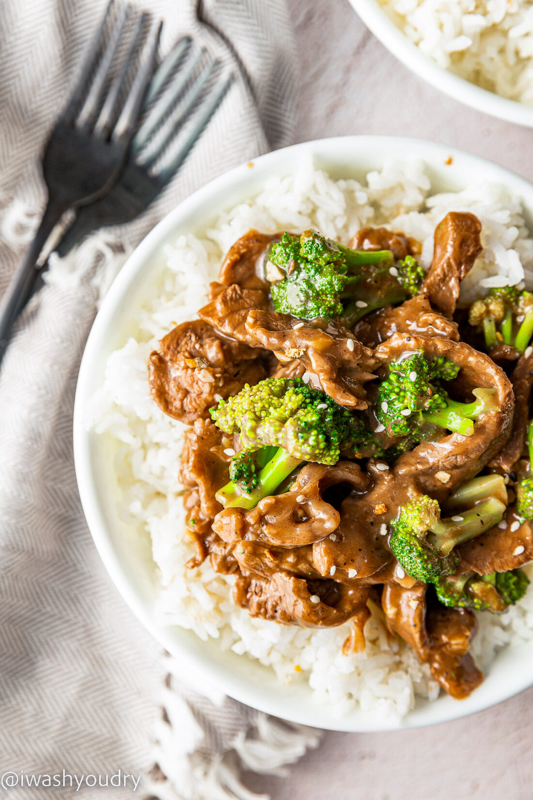 bowl of broccoli and beef with rice