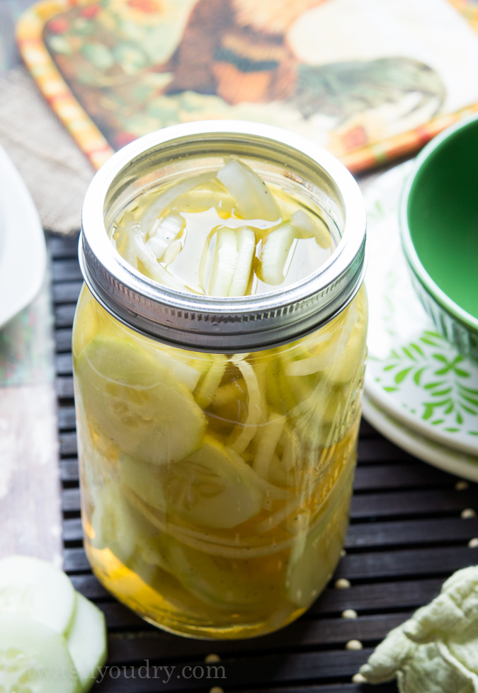 Quickles! It's a quick pickle of sliced cucumbers and sweet onions. So addictive and a fresh (low calorie) snack! 