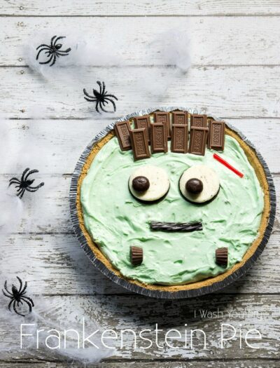 Pistachio Cream Frankenstein Pie! The perfect last-minute, quick and easy, Halloween treat!