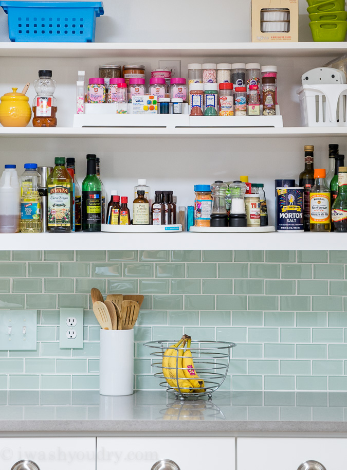 Use spice shelves to organize sprinkles. Lazy susans for extracts and other spices. 