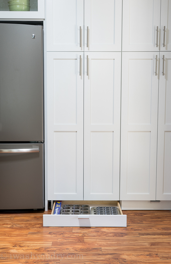 Toe Kick Drawers for additional storage below cabinets!