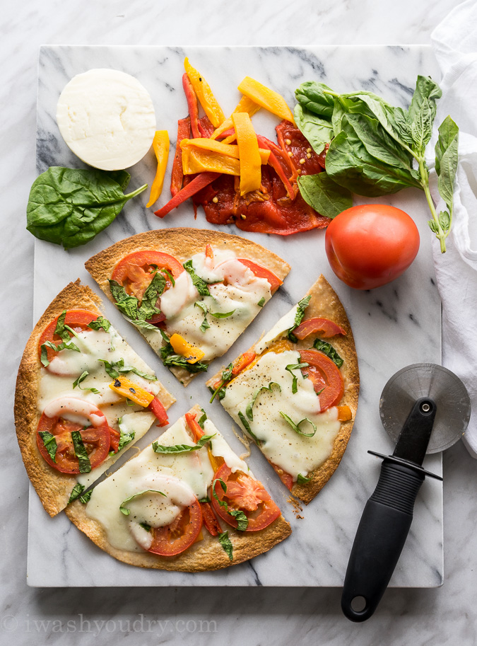 Cheesy Red Pepper Tortilla Pizza