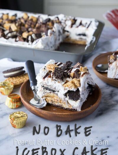 No Bake Peanut Butter Cookies and Cream Icebox Cake