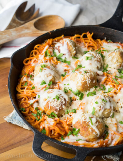 Chicken Parmesan Meatball Skillet