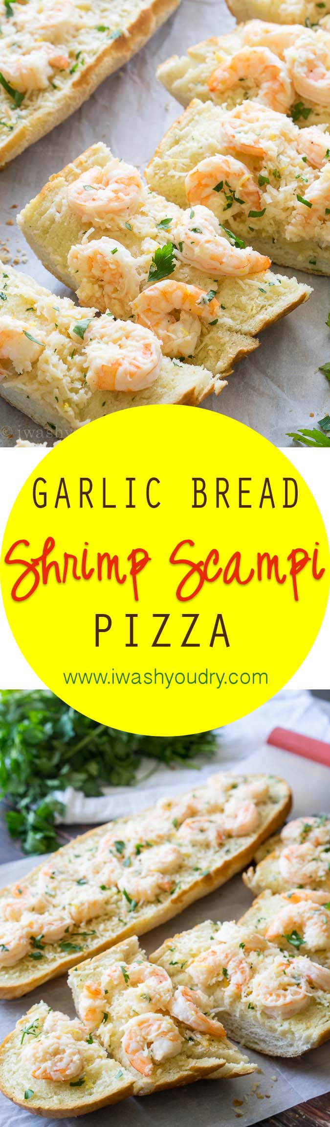 This quick and easy weeknight dinner is a family favorite! We love the Shrimp Scampi on top of the garlic bread! So good!