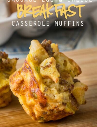 On the Go! These Sausage Egg and Cheese Breakfast Casserole Muffins are a fun savory breakfast!