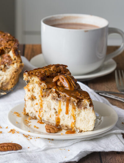 The best of both worlds! This Brown Sugar Pecan Pie Cheesecake has a rich and creamy brown sugar cheesecake base with a layer of pecan pie right on top. The best part is that this dessert recipe is actually really easy!