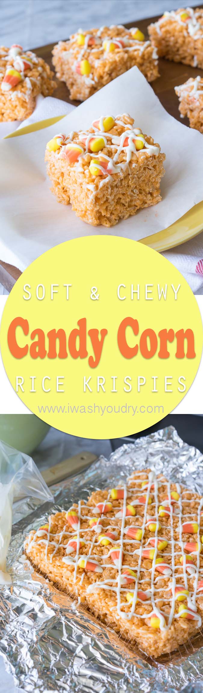 I have never had such a soft and chewy rice krispie treat until I made these glorious Candy Corn Rice Krispies Treats. This is the best recipe!