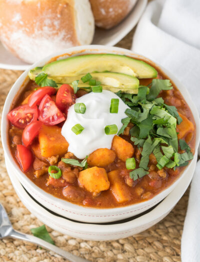 My family really enjoyed this easy Slow Cooker Sweet Potato Turkey Chili recipe! I loved that it was such an easy clean up too!