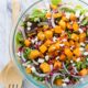 This super easy Butternut Squash Fall Salad is filled with pomegranate, feta cheese, purple onion and roasted butternut squash! It's such a great salad recipe to have on hand!