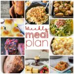 A grid of 10 different pictures of food with text in the center square