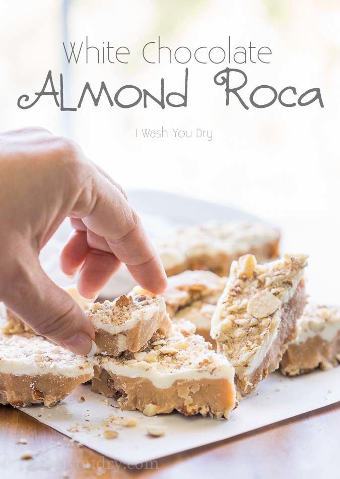 Crazy easy, 5 ingredient, White Chocolate Almond Roca! My family can't get enough of this stuff! 