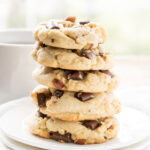 These Almond Toffee Chocolate Chip Cookies are soft and delicious and filled with chocolate chunks too!