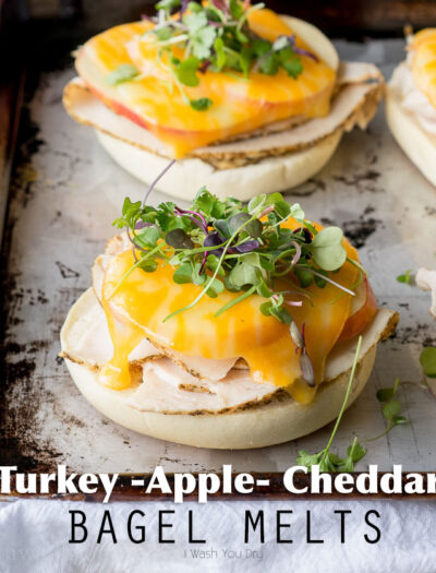 These Turkey Apple Cheddar Bagel Melts are super easy to whip up for a quick lunch, and are perfect for a group of friends too!